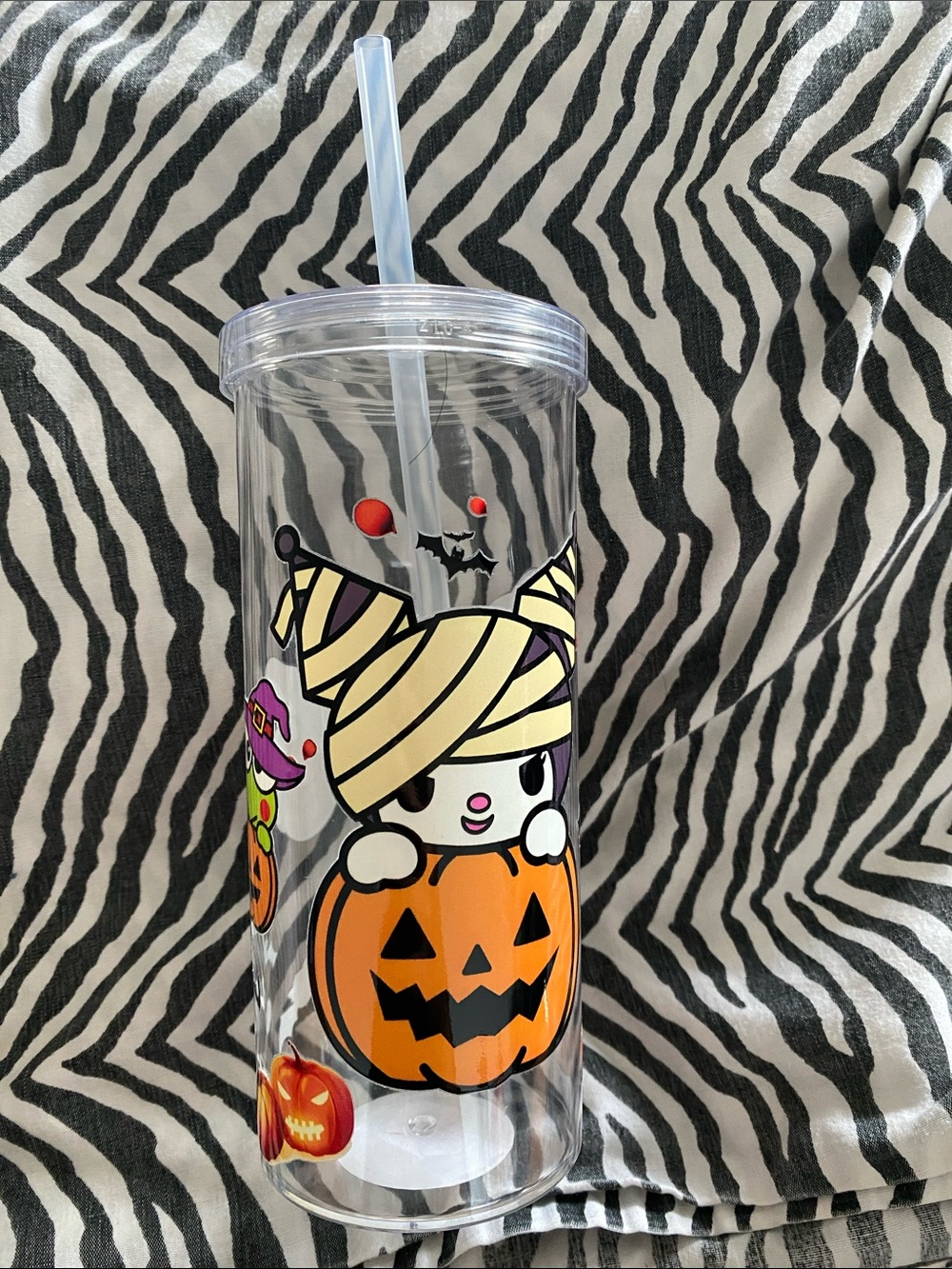 NWT Clear Halloween Mummy Character Plastic Tumbler with Straw🎃👻🖤